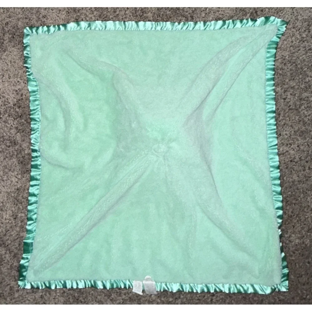 Cloud Island Elephant Blue Lovey White Security Blanket Teal Stripes Satin Large